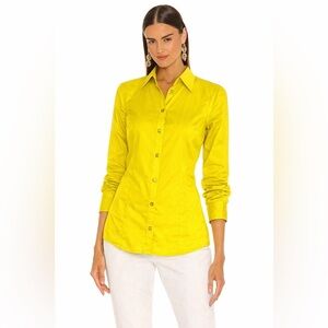 Cafe Bleu Women's Vintage Satin Yellow STRUCTURED retro Button Down Blouse Shirt